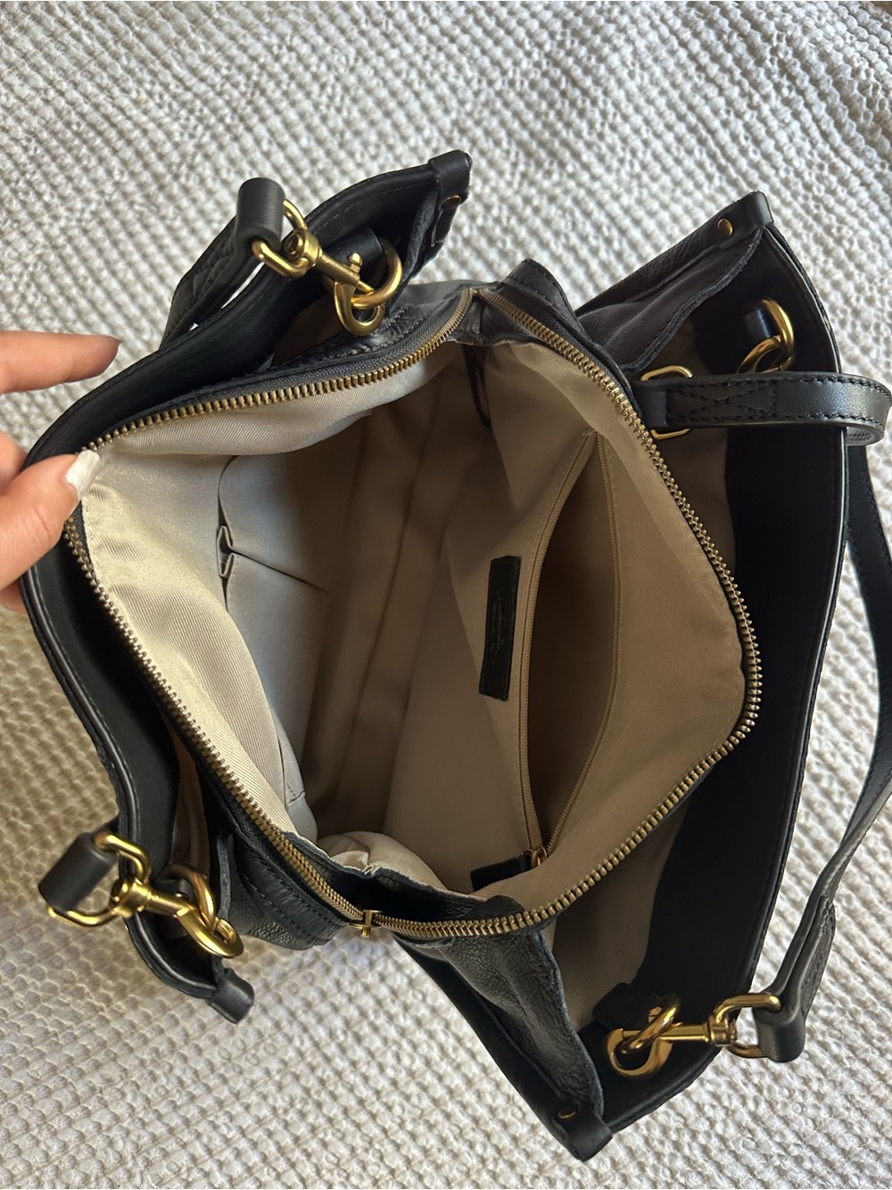 Black Genuine Leather Shoulder Bag with Gold Hardware - Picture 9 of 16